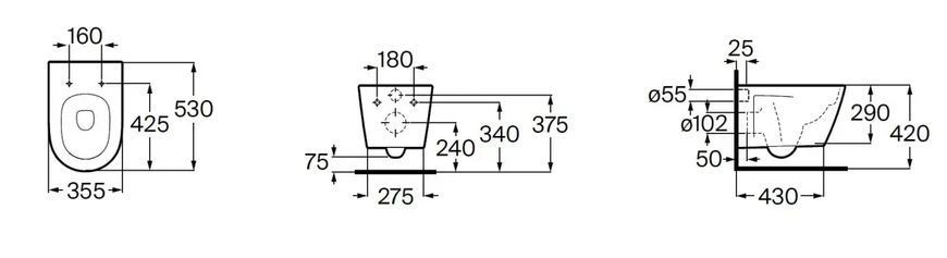 Підвісний унітаз Roca ATIS Rimless/Vortex з сидінням Soft Close A34H75A000